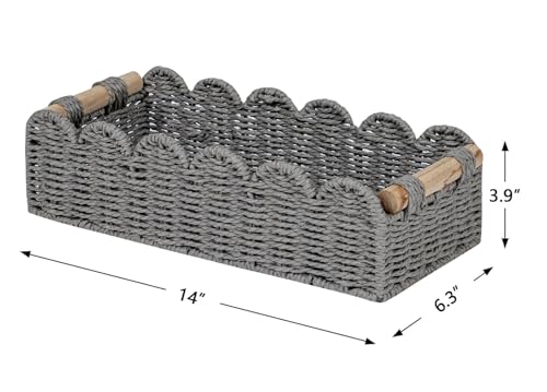 CubesLand Bathroom Basket Organizer, Toilet Tank Paper Storage Baskets 2-Pack, Scalloped Decorative Basket for Countertop w/Handle, Wicker Basket for Bathroom Decor, Home Decor, Living Room, Grey - color: Grey