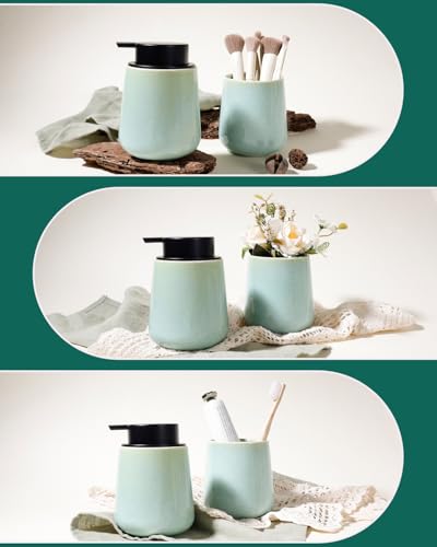Bosilunlife Ceramic Foaming Soap Dispenser - 12Oz Bathroom Countertop Kitchen Dish Soap Pump Dispenser Foam Soap Dispenser - Light Green - color: Green