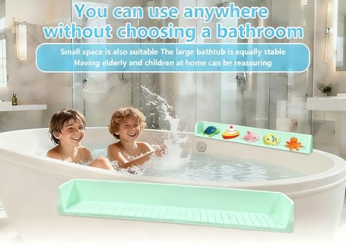 Bathtub Splash Guard for Kids, 2-in-1 Bath Toy Organizer Tub Shelf - color: Green