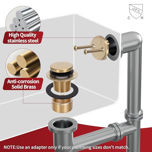 PRIMSOPH Tip-Toe Tub Drain Trim Kit with Two Hole Overflow Faceplate Conversion Kit Assembly Universal Fine Coarse Thread Replacement Brushed Gold - color: Brushed Gold, style: Two Hole