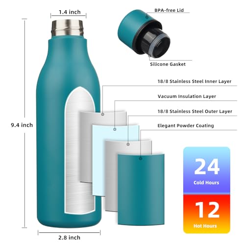 BJPKPK Insulated Water Bottles, 18 oz Stainless Steel Metal Water Bottle with Strap, BPA Free Leak Proof Jugs, Mugs, Flasks, Reusable Thermal Flasks for Sports & Travel, Lake Blue - color: Lake Blue, size: 18 Ounces, style: 18oz