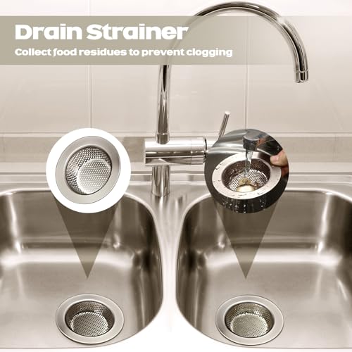 Retisee 2 Pcs Sink Strainer Stainless Steel Kitchen Sink Drain Strainer Basket Cover Mesh Hair Food Catcher, Large Wide Rim of 4.4 Diameter(Brushed Silver) - color: Brushed Silver