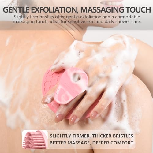 Silicone Body and Face Scrubber Set 3 Pack, BEAUTAIL Shower Bath Scrubber, Gentle Exfoliating Brush for Women Men Baby Sensitive Skin, More Hygienic Than Traditional Loofah, Long Lasting, Pink+Green - color: Pink+green