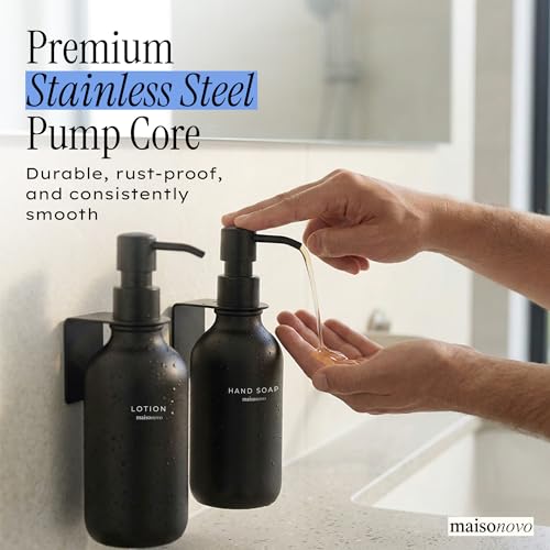Shampoo and Conditioner Dispenser Wall Mounted Set of 2 Black - No Drill Shower Soap Dispenser for Bathroom Refillable - Spa Hotel Style Accessories by MaisoNovo - color: Black Set of 2
