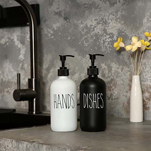MOMEEMO Soap Dispenser Set 2 Pack, Contains Hand and Dish Soap Dispenser, Perfect for Black and White Kitchen Decor. (Black & White) - color: Hd Black White