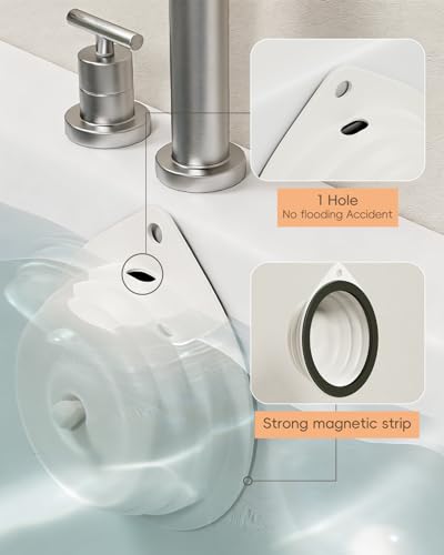 Bathtub Overflow Drain Cover Tub, Silicone Magnetic Bathroom Overflow Drain Cover, Overflow Drain Cover for Bathtub, Bathroom Spa Accessories, Adds Inches of Water to Your Tub for Deeper&Warmer Soak - color: White