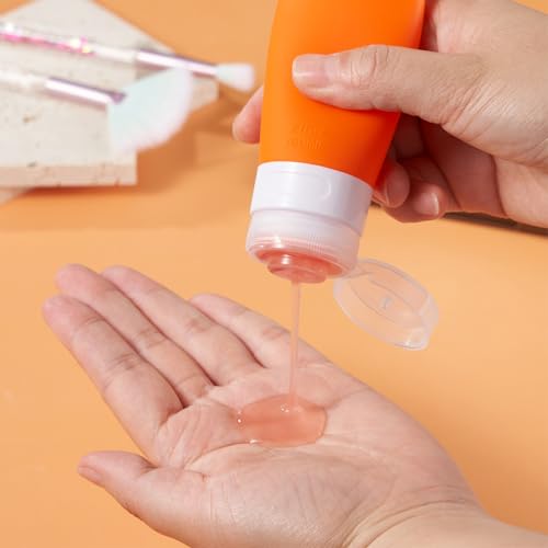 INSFIT Travel Bottles for Toiletries, TSA Approved 3oz Travel Size Containers, BPA Free Leak Proof Squeezable Silicone Tubes for Shampoo Conditioner Lotion Body Wash with Labels - color: Orange 2oz, size: 2 Ounce