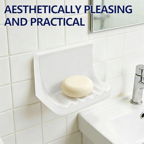 White Vintage Ceramic Mounted Soap Dish for Shower Wall Home Bathtub Bathroom Sink, Retro Ceramic Shower soap Holder Porcelain Soap Dish Holder Tray Wall Mount Soap Dish