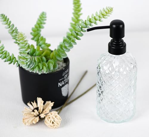 12Oz Glass Soap Dispenser with 304 Black Rustproof Stainless-Steel Pump, Refillable Glass Soap Dispenser for Kitchen, Bathroom, Farmhouse (Clear) - color: Clear