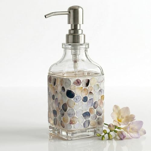 BOPPIE Handcrafted Mosaic Glass Soap Dispenser, Modern Countertop Hand & Dish Soap Dispenser for Bathroom/Kitchen, Refillable Liquid Soap Bottle with Stainless Steel Rust Proof Pump (Colorful Dots) - color: Colorful Dots