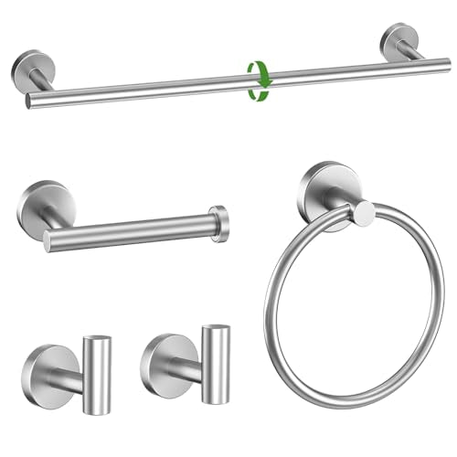 5-Piece Towel Bar Set Brushed Nickel Bathroom Hardware Set Include Towel Bar Towel Ring Paper Towel Holder Coat Hooks Stainless Steel Wall-Mounted 23.6 in - color: 5pcs Brushed Nickel