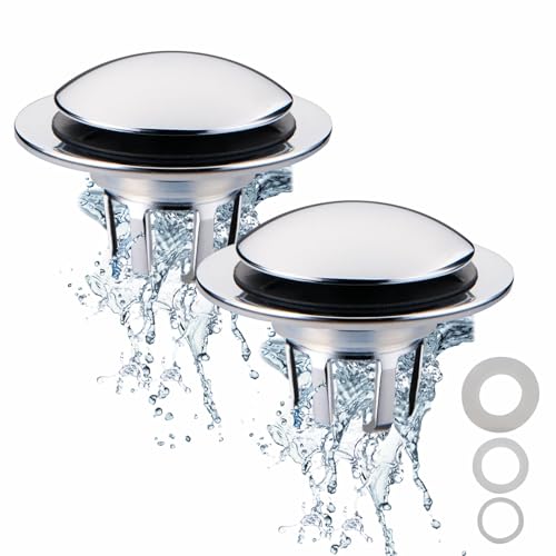 Chrome Bathroom Sink Drain Stopper,Welsan Universal Pop-Up Drain Stopper Plug Strainer with Hair Catcher for 1 1/8"-1 1/2" Drain Hole-2 Pack - color: Chrome Plated-2
