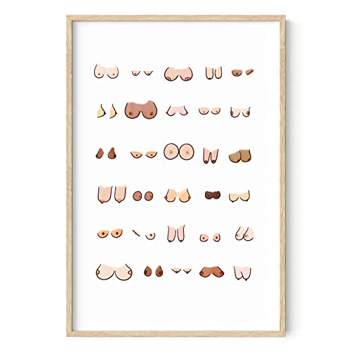 HAUS AND HUES Funny Bathroom Wall Art Decor Bathroom Prints Funny Restroom Art Posters Fun Boobs Poster Artwork For Walls (Beige Frame 24"x36") - color: Boobs, size: 24"L x 36"W, style: Beige Framed