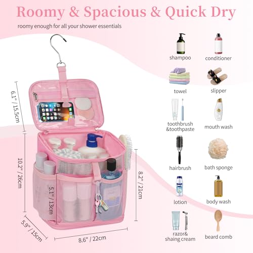 CUBETASTIC Shower Caddy Portable Mesh Shower Tote for Bathroom, Gym, Travel, Camping - Quick Dry Hanging Organizer Toiletry Bag with Handle for College Dorm Room, Men & Women - color: A# Pink, size: Standard