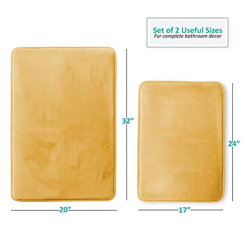 Clara Clark 2 Piece Bathroom Rugs Bath Mat Set, Velvet Memory Foam Bath Mats for Bathroom - Non-Slip, PVC Backing Bath Rugs, Washable - Dries Quickly, Gold - color: Camel Gold, style: 17 x 24 + 20 x 32