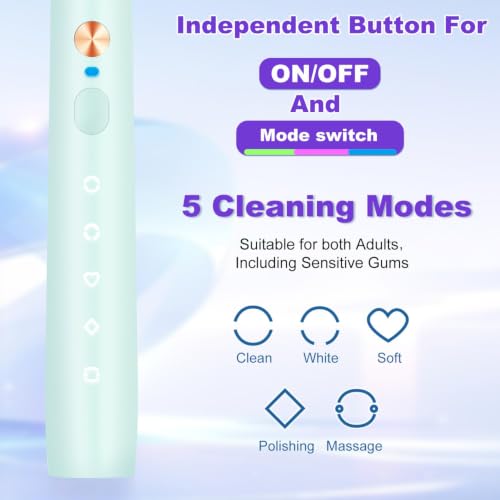 Whitening Electric Toothbrush for Adults, Rechargeable Toothbrush with 8 Brush Heads & Travel Case, 5 Modes & Smart Timer, 45000VPM Deep Clean, IPX7,One Fast Charge Last 120 Days - Blue - color: Blue