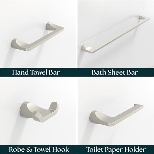 Mega Handles Bathroom Towel Holder Set - 4 Pieces Bathroom Accessories Sets - Heavy Duty Bathroom Accessory Set, 25'' Towel Bar, Robe Hooks & Toilet Paper Holder Wall Mounted - Satin Nickel Bath Suite - color: Satin Nickel