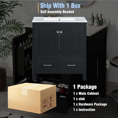Linique 30" Modern Bathroom Vanity with Sink Combo Set, Solid Wood Frame Bathroom Storage Cabinet with 2 Soft Closing Doors and a Drawer, Multifunctional Storage, Black - color: Black