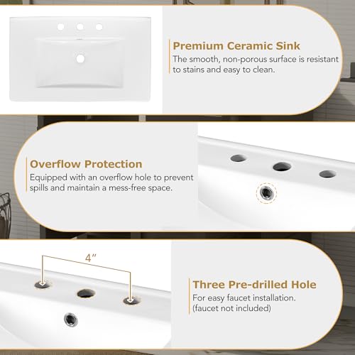 Linique 30" Modern Bathroom Vanity with Sink Combo Set, Solid Wood Frame Bathroom Storage Cabinet with a Soft Closing Door and 3 Drawers, Black - color: Black, size: 30"/ Door without Organizer