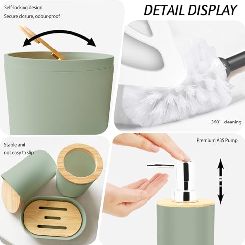 Lnond Sriral Green Bathroom Set, Green Abstract Cubes Bathroom Accessories Sets Complete, Luxury Restroom Set with Shower Curtain and Rugs, Trash Can, Toilet Brush Holder Set & Soap Dispenser - style: Sriral Green