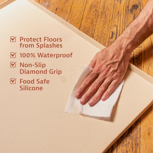 Leash Boss Waterproof Spill Guard Dog & Cat Silicone Dog Food Mat - Non-Slip Raised Edge Dog Bowl Mat - Waterproof Spill Guard Cat Food Tray - 25 x 17 in, Black - color: Black, size: XL - 25" x 17"