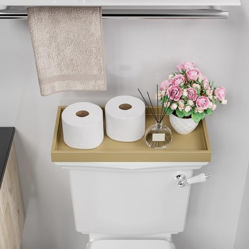 ZHWS Gold Bathroom Vanity Tray for Countertop Perfume Makeup Jewelry Candle Decor, Kitchen Tray for Soap Dispenser Spice Salt, Large Gold Tray for Toilet Tank Paper, Serving Nightstand 13”x6.5” - color: Gold, size: 13" x 6.5" x 1.1"