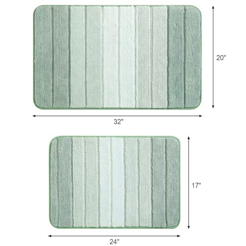 Kmson 2 Piece Ombre Bath Mat Set for Bathroom, Non Slip Ultra Soft and Thick Water Absorbent Bath Carpet, Machine Washable & Quick Dry Bathroom Rug, for Bedroom Door Living Room Green - color: Green Rug, size: 17" x 24" + 20" x 32"