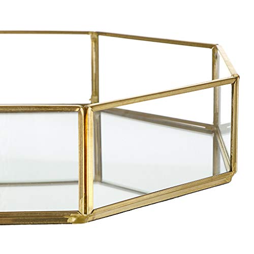 Hipiwe Gold Perfume Tray - Glass Mirror Makeup Tray Ornate Vanity Tray Dresser Tray Jewelry Trinket Organizer Tray for Bathroom Storage Tray for Home Decor,12.4"x 8.5" - size: 12.4" x 8.2" x 2"
