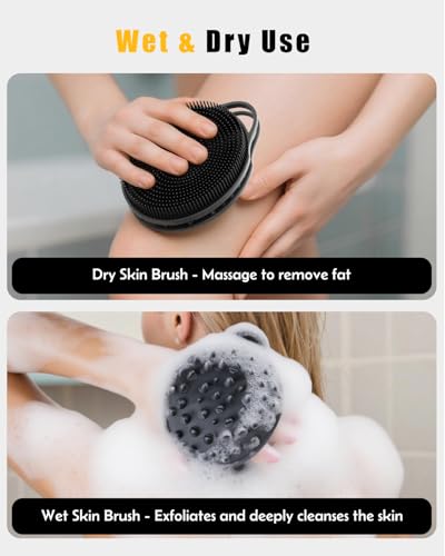 2 in 1 Silicone Body Scrubber, Anti Cellulite Massage Scrubber, Exfoliating Shower Brush for Men & Women, Removes Dead Skin, Reduces Cellulite, Improves Circulation, Fast Dry, Non Slip (1PC, Black) - color: Black, size: 1PC