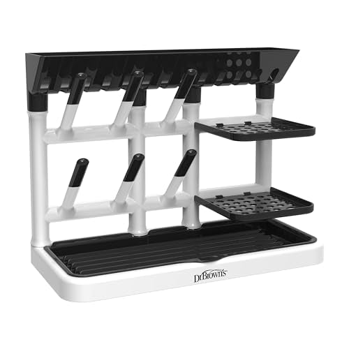 Dr. Brown's Drying Tower, Stand-Up Drying Rack, Countertop Baby Bottle Drying with Organized Storage for Baby Essentials, Space Saving Vertical Rack, Black/White - style: Stand-Up Drying Rack