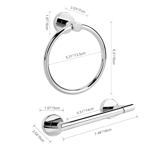 Polished Chrome Toilet Paper Holder Set, Stainless Steel Towel Ring, Double Post Pivoting Toilet Paper Holder and Hand Towel Holder Set for Bathroom, Bathroom Hardware Accessories Set Silver - color: Chrome