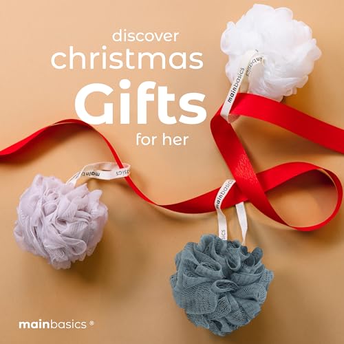MainBasics Shower Loofah Sponge Pouf, Set of 3, Airy Blossom | Soft Mesh Body Scrubber and Bath Sponge for Gentle Exfoliation, Rich Lather, and Everyday Shower Use - style: Airy Blossom