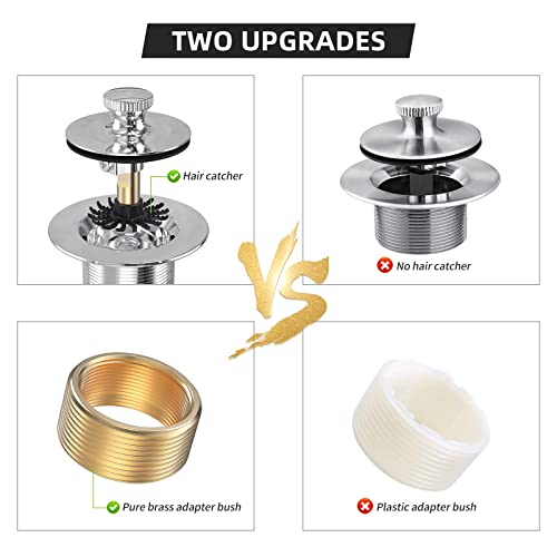 All Metal Lift & Turn Bathtub Drain Kit with Two-Hole Overflow Faceplate, Replacement Bath Tub Drain Trim Set Fine/Coarse Thread Conversion Kit Assembly, Tub Drains and Overflow -Chrome Plated - color: Chrome Plated