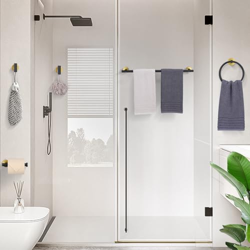 TURS Black and Gold Bathroom Hardware Set 5 Piece, SUS304 Stainless Steel Gold Black Towel Bar Set, 24 Inch Bathroom Accessories Kit Wall Mounted - color: Black&gold