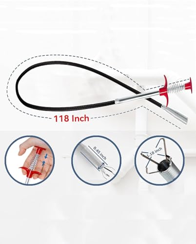 118" Flexible Grabber Claw Reacher Tool, Drain Clog Remover Drain Snake, Hair Clog Removal Tool for Kitchen Sink, Bathroom Bathtub and Toilet Drains - style: 118"