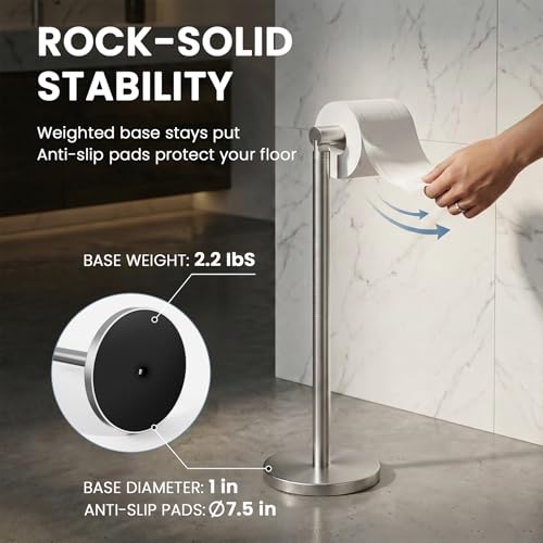 Cesun Extra Weighted Base Toilet Paper Holder Stand - SUS304 Rust Proof Free Standing Tissue Roll Holder for 4 Rolls, No Tipping, No Slipping, Brushed Nickel - color: Brushed Nickel