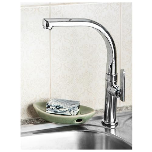 Ceramic Soap Dish with Self Draining Tray for Bar Soap, Bathroom, Kitchen (Green No.1) - color: Green No.1