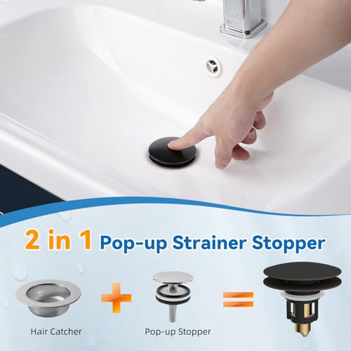 Universal Metal Bathroom Sink Stopper Hair Catcher, Oil-Rubbed Bronze | Pop-Up Sink Drain Strainer with Detachable Filter, Drain Plug Fits 1.1"-2.36" US Basin, Large Cover Cap, Brass Bounce Core - color: Oil Rubbed Bronze
