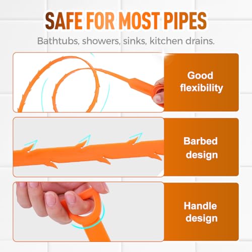5 Pack 25 Inch Drain Snake, 2025 New Clog Remover, Flexible Hair Removal Tool for Bathroom and Kitchen, Durable Pipe Cleaning Tool for Homeowners (10 Pack) - size: 10 Count