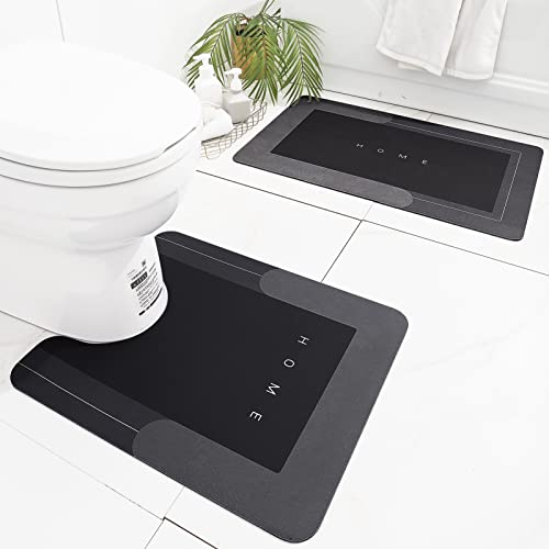 HelloTree 2Pcs Ultra Soft Napa Skin Bath Mat and U-Shaped Toilet Rug, Water Absorbent and Non Slip Shower Bath Rug for Bathroom, Tub and Shower - 20"x32"+20"x24", Dark Grey - color: Dark Grey, size: 20" X 32" + U Shape 20" X 24"