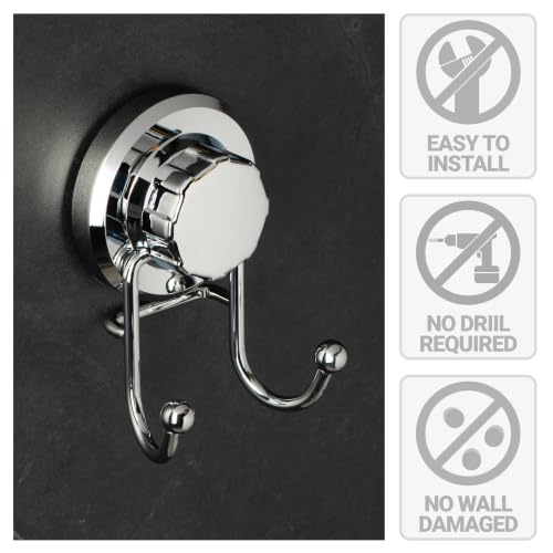 HASKO Suction Cup Hook for Shower, Stainless Steel Bathroom Suction Towel Hooks Hanger, Organizer for Towel, Bathrobe and Loofah, Includes Optional No Drill Adhesive Mount for Inside Shower, Chrome - color: Silver