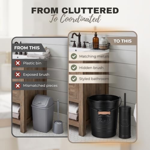 Autumn Alley Farmhouse Bathroom Trash Can and Toilet Brush Set - Rustic Bathroom Accessories for Charming Bathroom Décor, Matte Black Heavy Gauge Metal - color: Matte Black