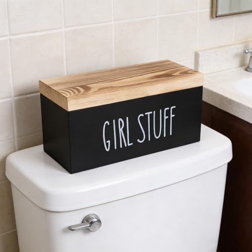 Bathroom Tampon Holder, Wooden Box With Lid, Covered Tray Organizer, Feminine Hygiene Storage Caddy for Countertop Vanity, Rustic Farmhouse Decor, Discreet Feminine Product Organizer for Guest Bath