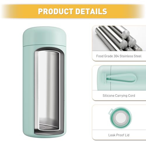 Exllena Small Water Bottle 10oz, Small Insulated Water Bottle for Hot&Cold Drinks, Water Bottle Purse with Carry Handle - 100% Leakproof Perfect for School, Travel...(Mint) - color: Mint, size: 10.1 Ounces