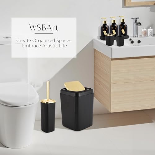 17PCS Bathroom Accessories Bathroom Set Black Bathroom Accessories,Toilet Brush, Trash Can, Qtip Holder Dispenser& 3PCS Soap Dispenser - size: Bath Set with Swing-Top Trash Can, style: Black
