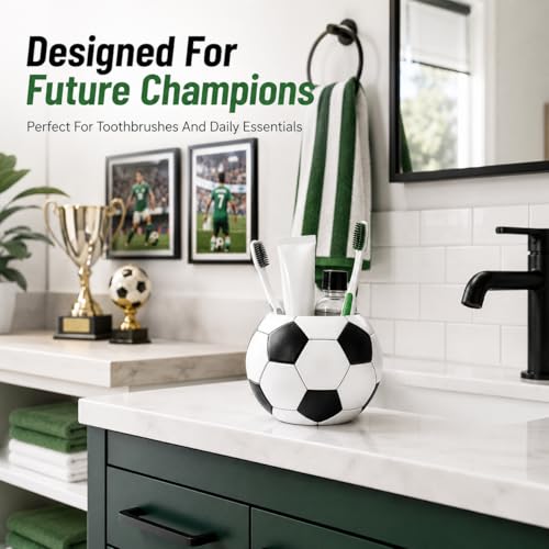 4-Piece Sports Bathroom Accessories Set Complete with Basketball Lotion/Soap Dispenser,Soccer Bath Cup/Tumbler,Base Ball Soap Dish,Football Toothbrush Holder - style: Sports Style Model