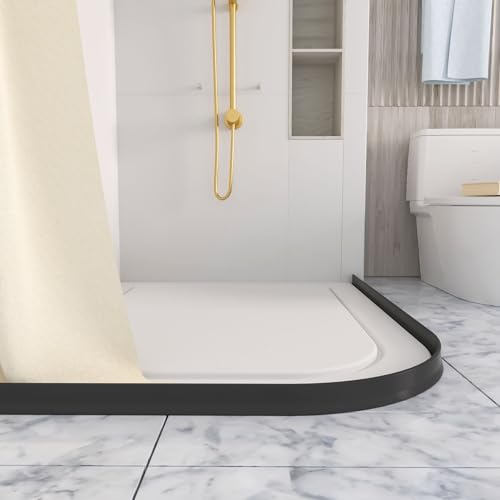 Raycity 3" High Shower Threshold Water Dam 118 IN Collapsible Shower Water Splash Guard for Curbless Shower Threshold Barrier Water Stopper for Wet and Dry Separation Bathroom and Kitchen (Black) - color: Black, style: 118 inch