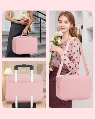 Relavel Travel Makeup Train Case Makeup Cosmetic Case Organizer Portable Artist Storage Bag with Adjustable Dividers for Cosmetics Makeup Brushes Toiletry Jewelry Digital Accessories - color: Pink, size: Medium