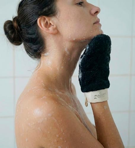Original Kessa Exfoliating Glove - Charcoal Black - Microdermabrasion At Home Exfoliating Mits, Removes unwanted dead skin, dirt and grime and Keratosis Pilaris. Great for spray tan removal. (1 Unit) | Microdermabrasion, Removes dead skin, dirt and grime,