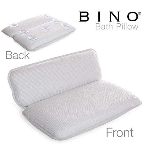 BINO Non-Slip Cushioned Bath Pillow with Suction Cups, White - Spa Pillow Bath Pillows for Tub Neck and Back Support Bathtub Pillows for Tub Accessories Set Rest